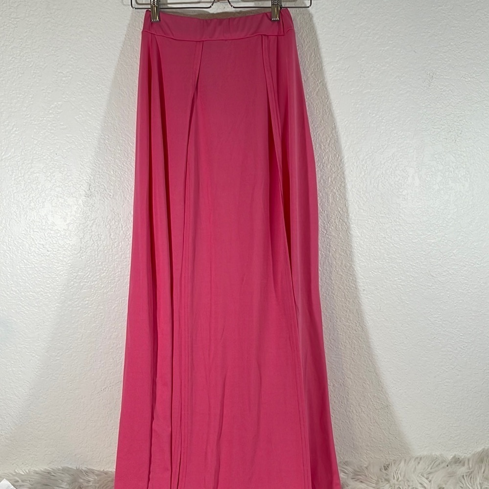 BOOHOO Recycled Slinky Double Split Maxi Skirt Hot Pink Size 2 New - Picture 2 of 11